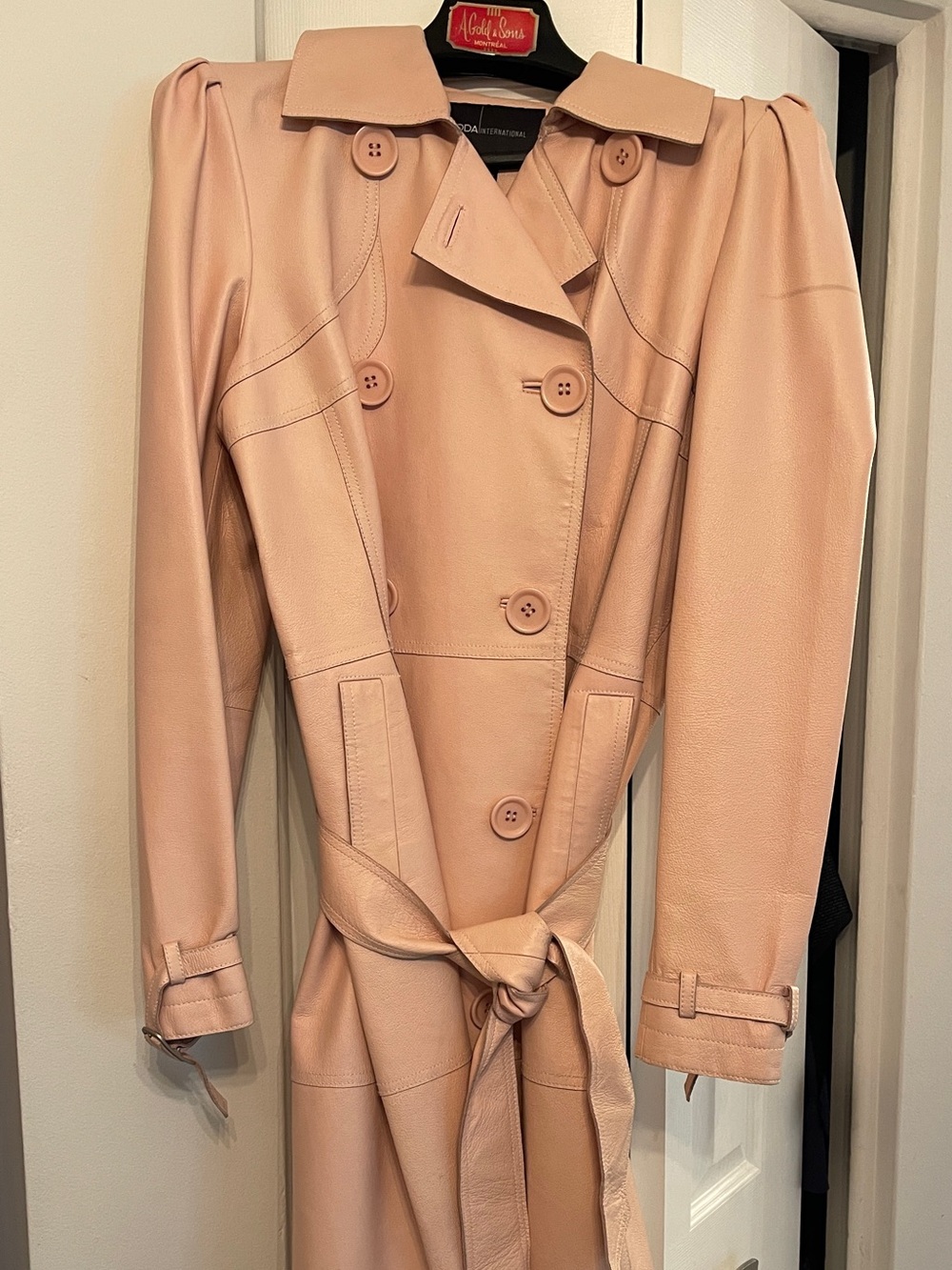 Moda International Blush Leather Double-Breasted Trench Coat